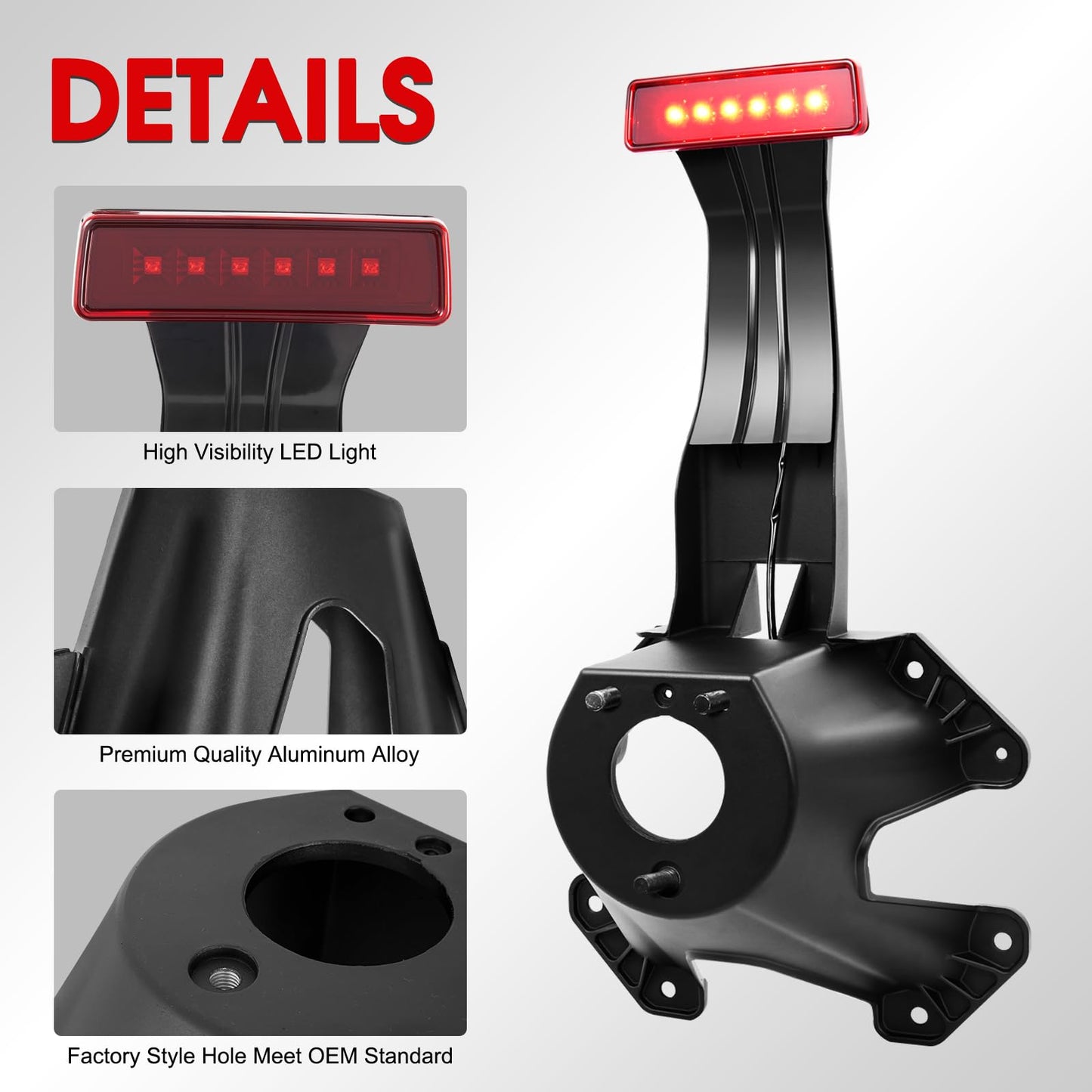 Spare Tire Holder Mounting Bracket & Car Rear View Back Up Camera Kit Compatible with 2007-2018 Jeep Wrangler JK, Tire Carrier Bracket with Screws & Third Center High Mount Brake Light