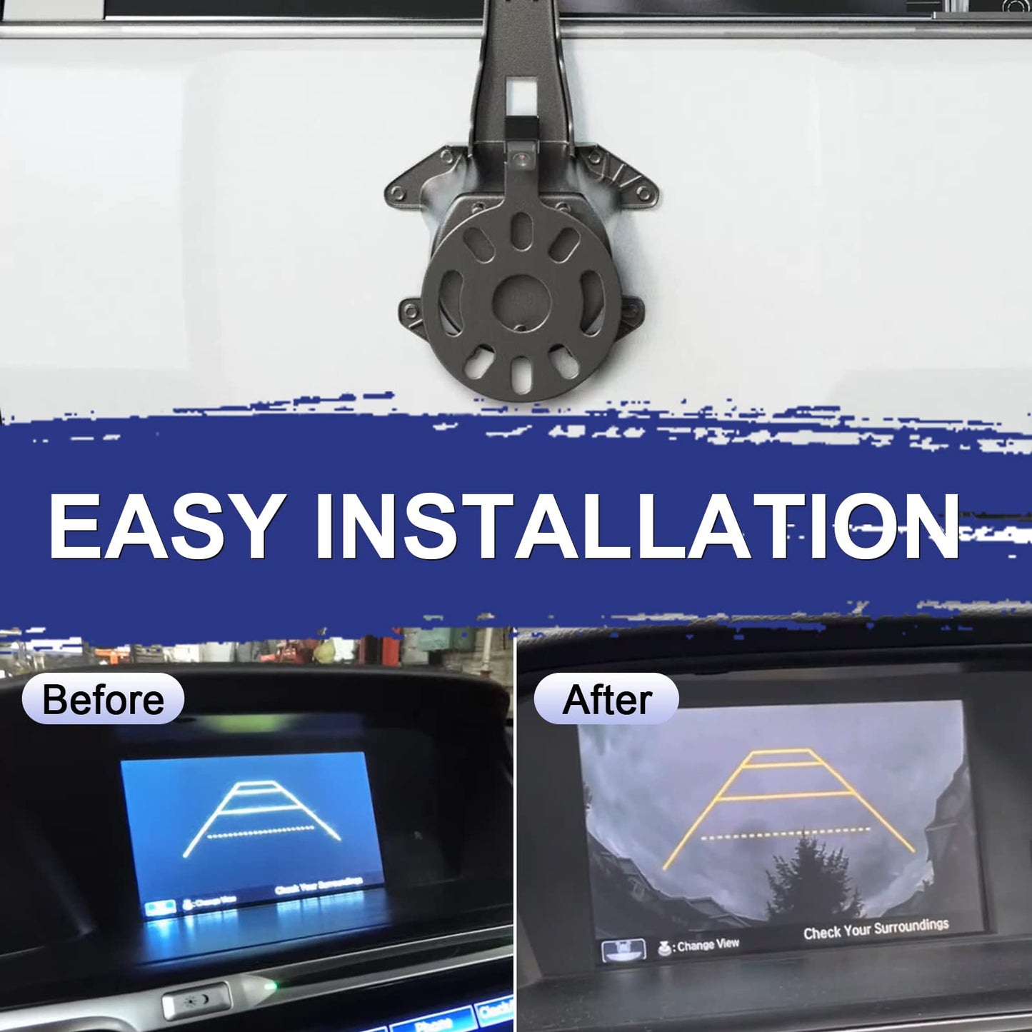 Spare Tire Holder Mounting Bracket & Car Rear View Back Up Camera Kit Compatible with 2007-2018 Jeep Wrangler JK, Tire Carrier Bracket with Screws & Third Center High Mount Brake Light