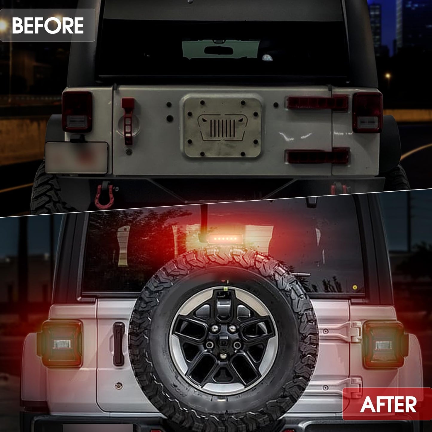 Spare Tire Holder Mounting Bracket ＆ Car Rear View Back Up Camera Kit Compatible with 2007-2018 Jeep Wrangler JK, Tire Carrier Bracket with Screws ＆ Third Center High Mount Brake Light